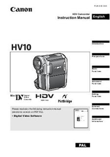 Canon HV 10 manual. Camera Instructions.